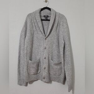 Express Mens Cardigan Shawl Collar Gray Button Sweater Size XL